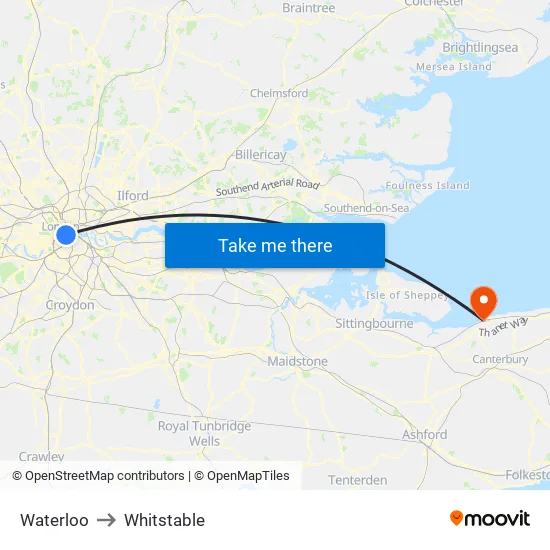 Waterloo to Whitstable map