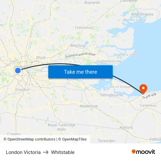 London Victoria to Whitstable map