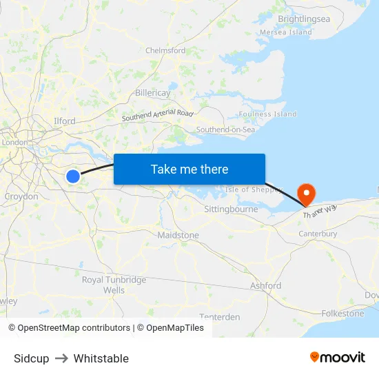 Sidcup to Whitstable map