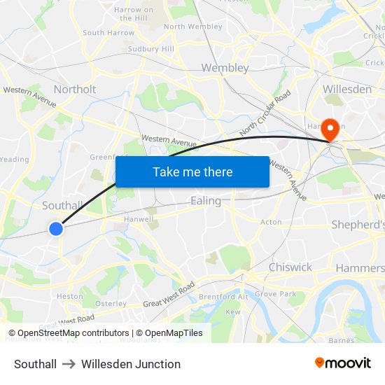 Southall to Willesden Junction map