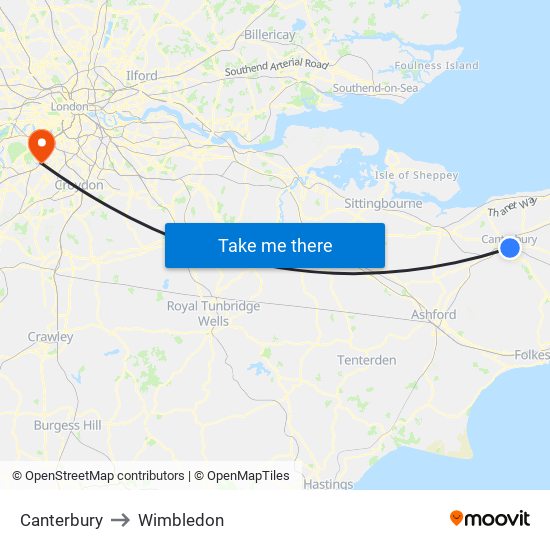 Canterbury to Wimbledon map