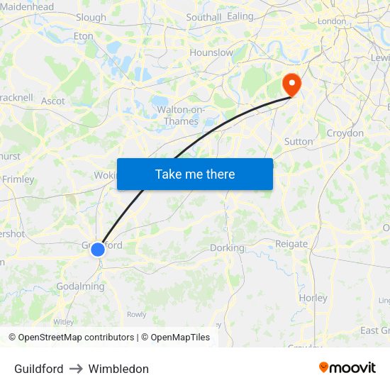 Guildford to Wimbledon map