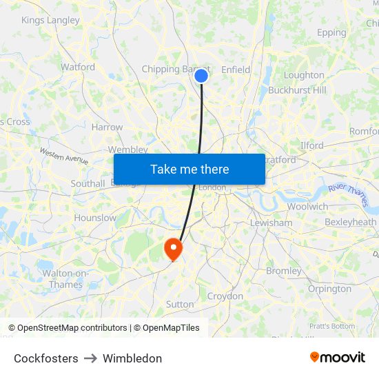 Cockfosters to Wimbledon map