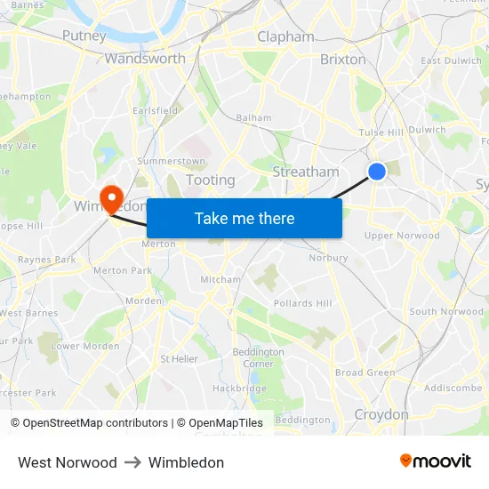 West Norwood to Wimbledon map