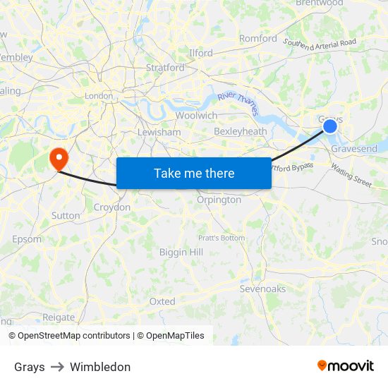 Grays to Wimbledon map