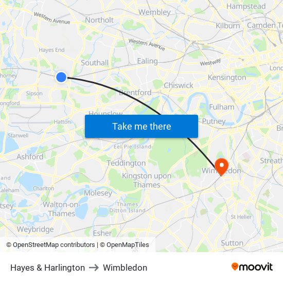 Hayes & Harlington to Wimbledon map