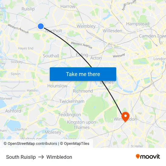 South Ruislip to Wimbledon map