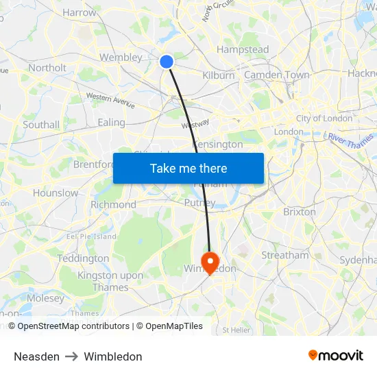 Neasden to Wimbledon map