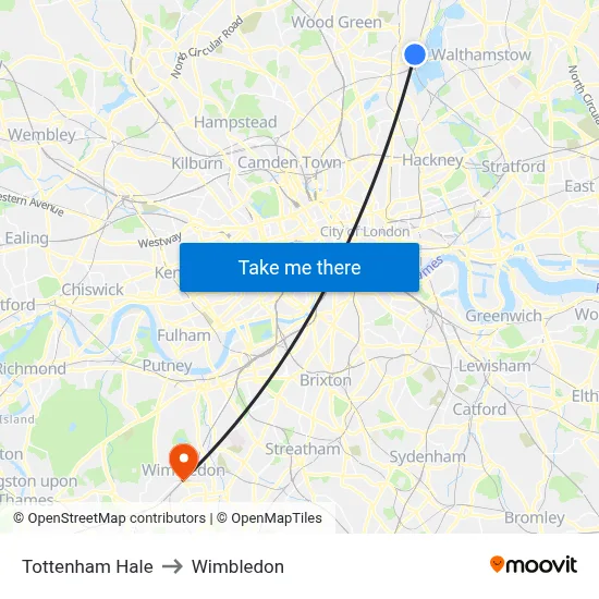 Tottenham Hale to Wimbledon map