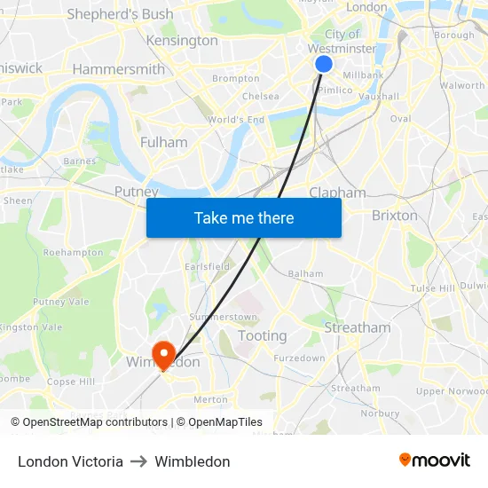 London Victoria to Wimbledon map