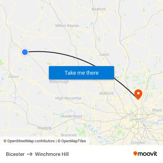 Bicester to Winchmore Hill map