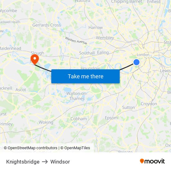 Knightsbridge to Windsor map