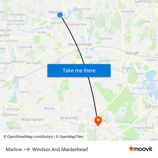 Marlow to Windsor And Maidenhead map