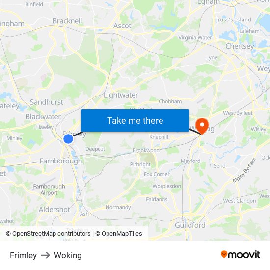 Frimley to Woking map