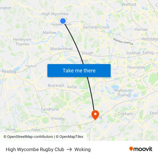 High Wycombe Rugby Club to Woking map