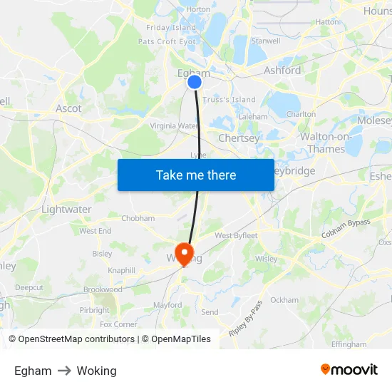 Egham to Woking map