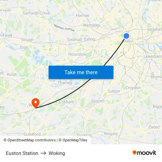 Euston Station to Woking map