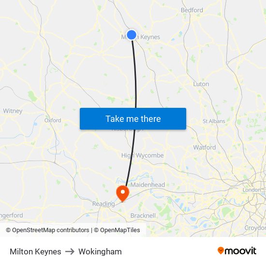 Milton Keynes to Wokingham map