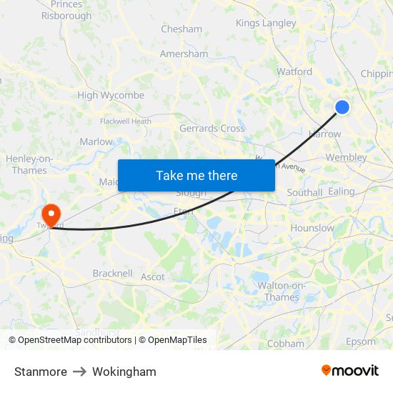 Stanmore to Wokingham map