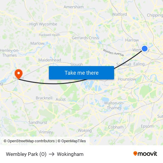 Wembley Park (O) to Wokingham map