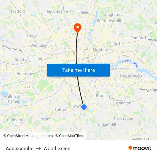 Addiscombe to Wood Green map