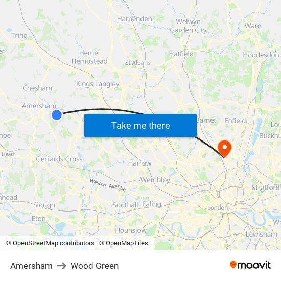 Amersham to Wood Green map