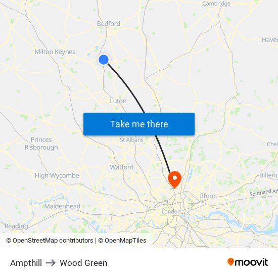 Ampthill to Wood Green map