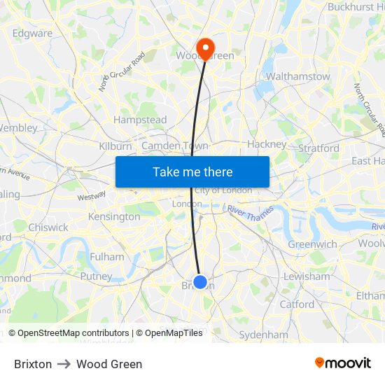 Brixton to Wood Green map