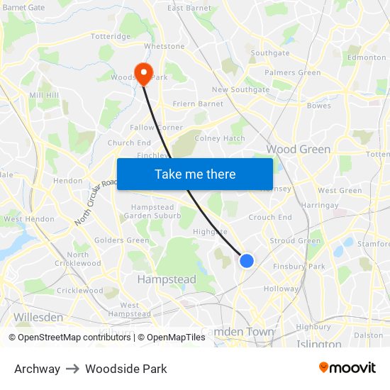 Archway to Woodside Park map