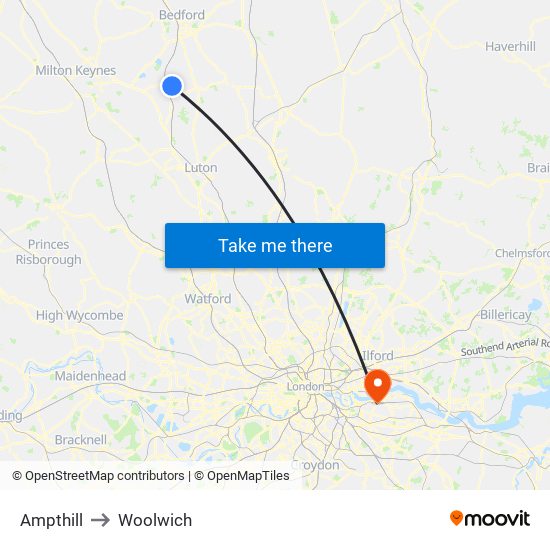 Ampthill to Woolwich map