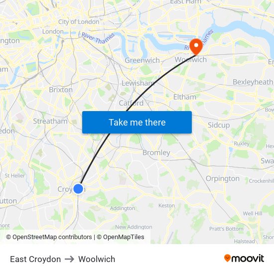 East Croydon to Woolwich map