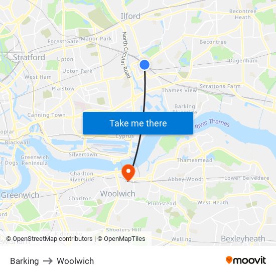 Barking to Woolwich map