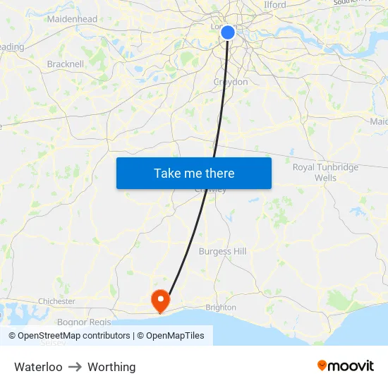 Waterloo to Worthing map