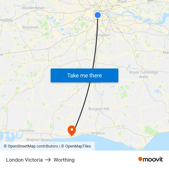 London Victoria to Worthing map