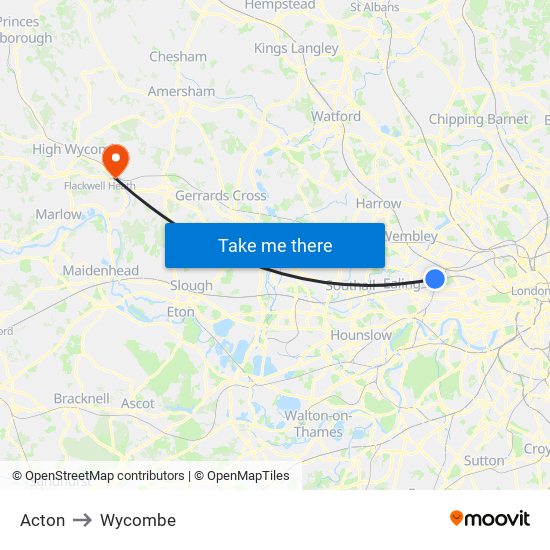 Acton to Wycombe map