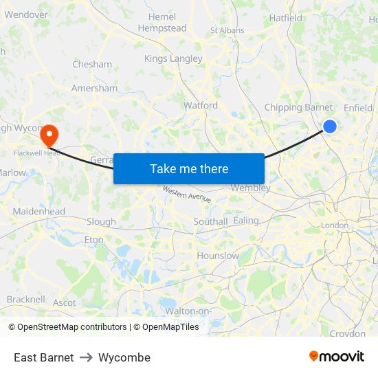 East Barnet to Wycombe map