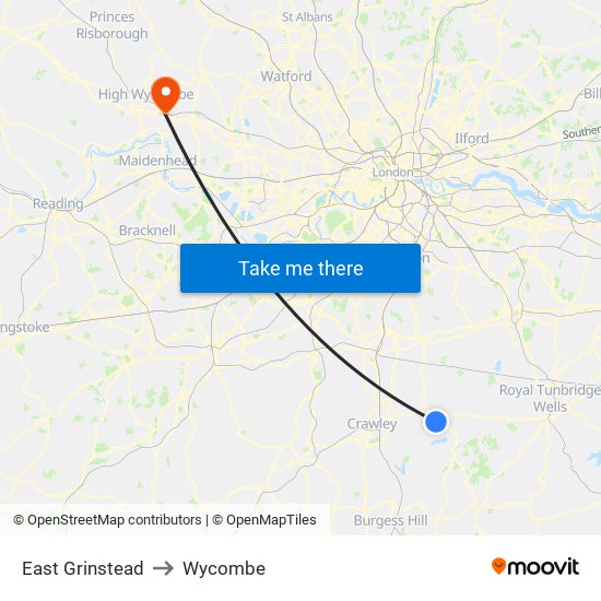 East Grinstead to Wycombe map