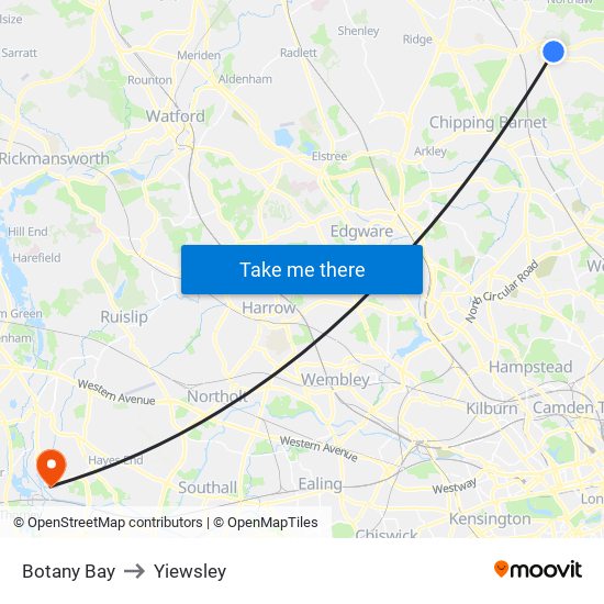 Botany Bay to Yiewsley map