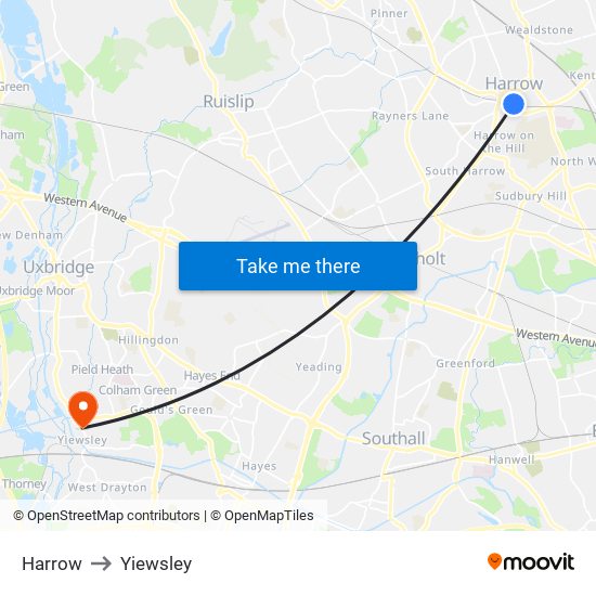 Harrow to Yiewsley map