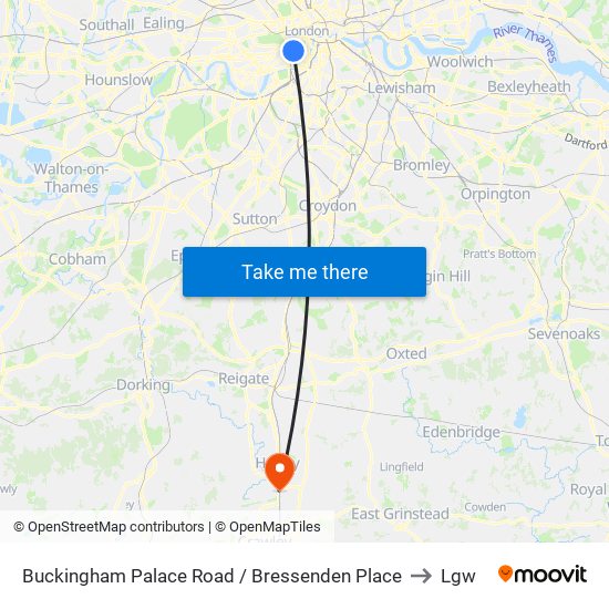 Buckingham Palace Road / Bressenden Place to Lgw map