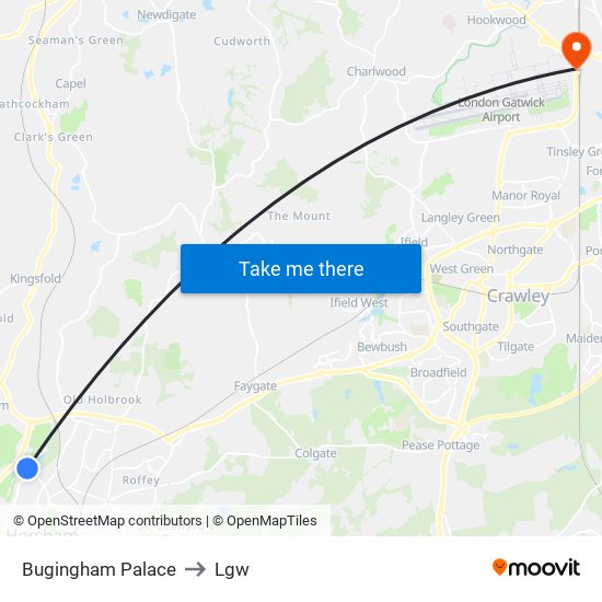 Bugingham Palace to Lgw map