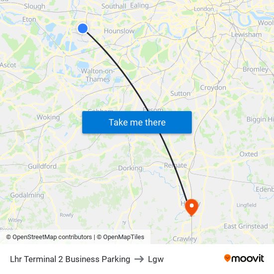 Lhr Terminal 2 Business Parking to Lgw map