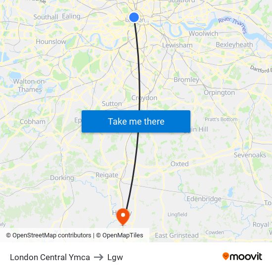 London Central Ymca to Lgw map