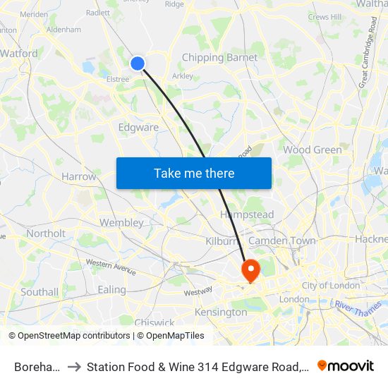 Borehamwood to Station Food & Wine 314 Edgware Road, Paddington, London, W2   1dy map