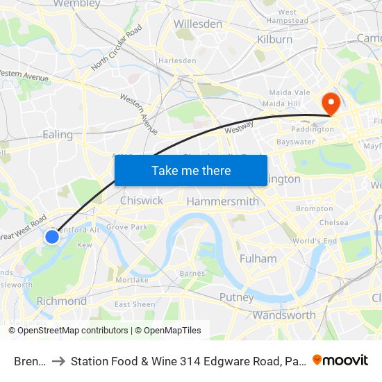 Brentford to Station Food & Wine 314 Edgware Road, Paddington, London, W2   1dy map