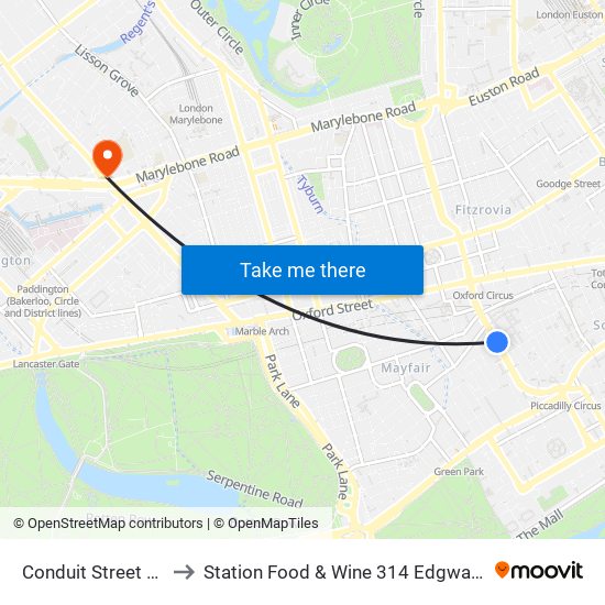 Conduit Street / Hamleys Toy Store to Station Food & Wine 314 Edgware Road, Paddington, London, W2   1dy map
