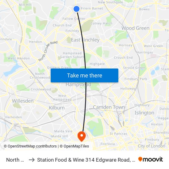 North Finchley to Station Food & Wine 314 Edgware Road, Paddington, London, W2   1dy map