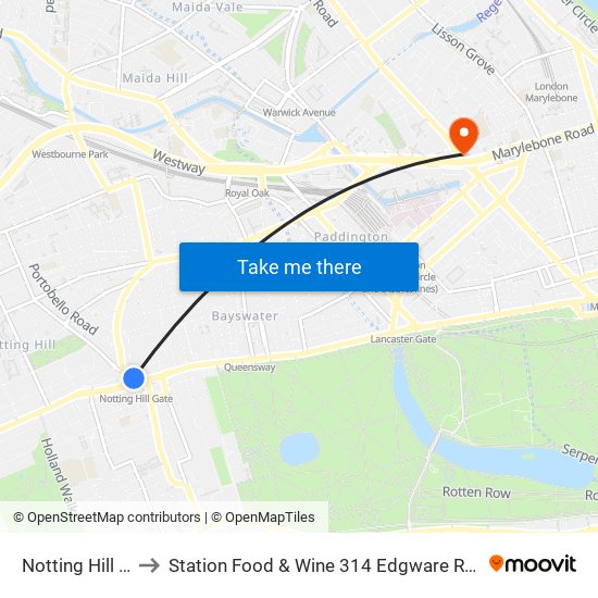 Notting Hill Gate Station to Station Food & Wine 314 Edgware Road, Paddington, London, W2   1dy map