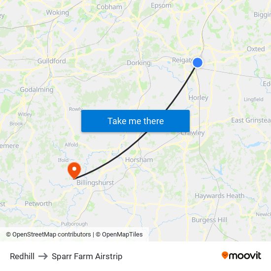 Redhill to Sparr Farm Airstrip map