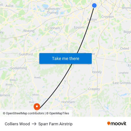 Colliers Wood to Sparr Farm Airstrip map